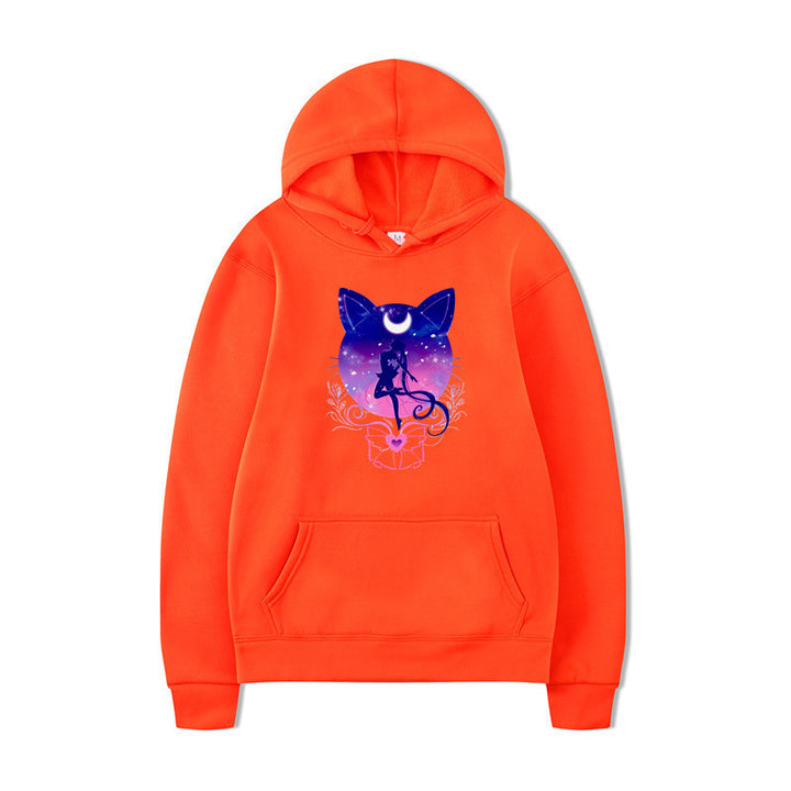 Damernas hoodie med konstnärlig kattdesign och bekväm passform Mirla-Eva Jonsson