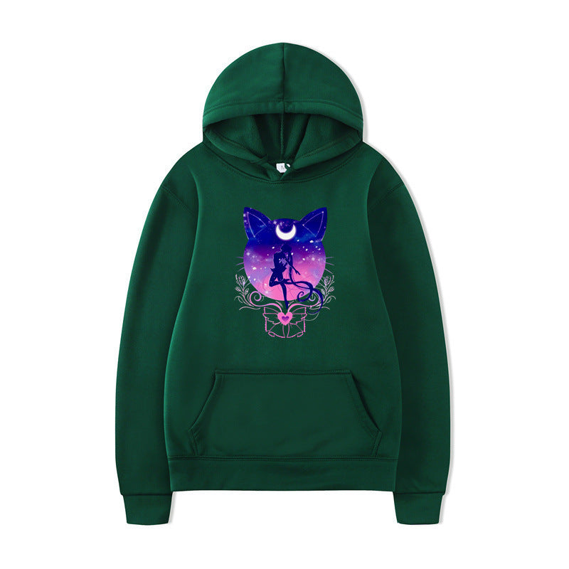 Damernas hoodie med konstnärlig kattdesign och bekväm passform Mirla-Eva Jonsson