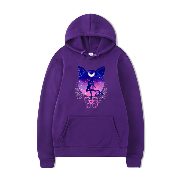 Damernas hoodie med konstnärlig kattdesign och bekväm passform Mirla-Eva Jonsson