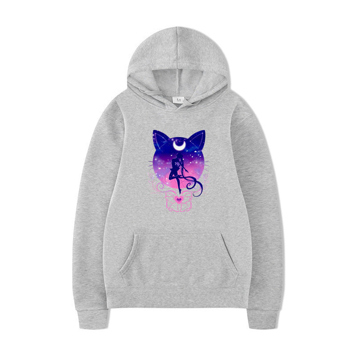 Damernas hoodie med konstnärlig kattdesign och bekväm passform Mirla-Eva Jonsson