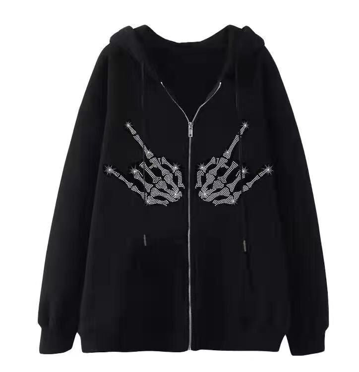Damernas hoodiejacka med glittrande spidermotiv och praktiska fickor Mirla-Eva Jonsson