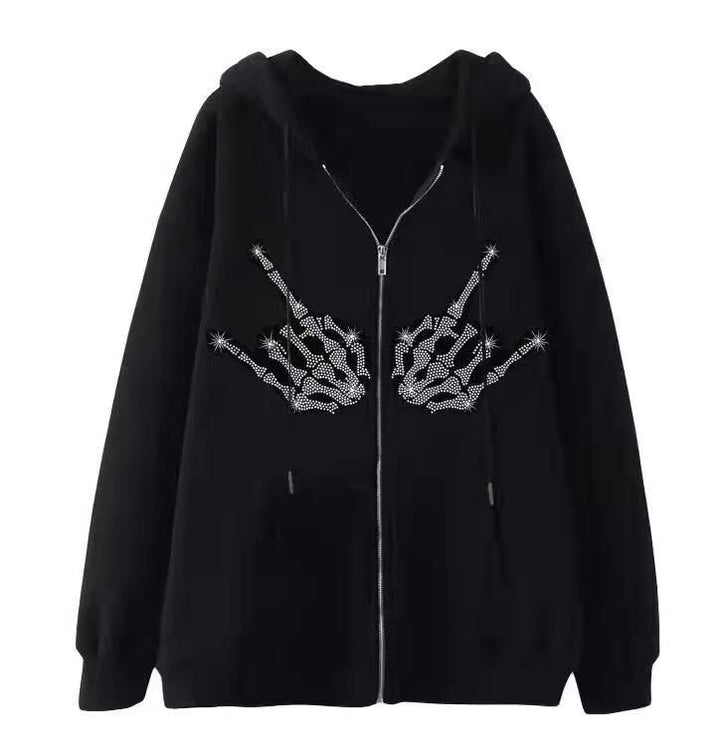 Damernas hoodiejacka med glittrande spidermotiv och praktiska fickor Mirla-Eva Jonsson