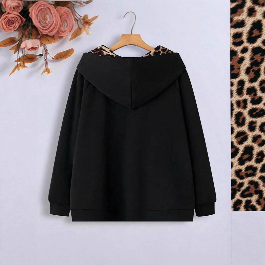 Damernas hoodiejacka med leopardmönster-invändig foder Mirla-Eva Jonsson