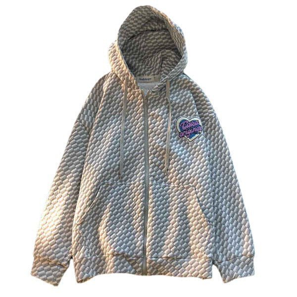 Damernas hoodiejacka med texturerat mönster och hel dragkedja-Eva Jonsson
