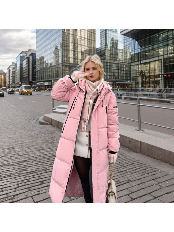 Damernas isolerade lång puffy-kappa med praktisk huva och stilig design Eva Jonsson-Eva Jonsson