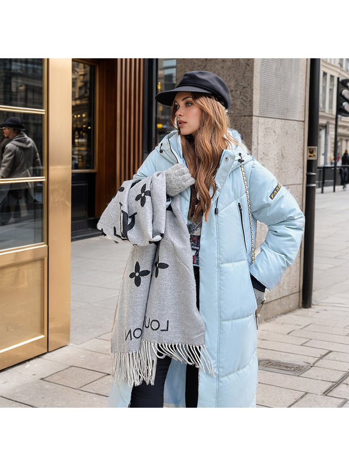 Damernas isolerade lång puffy-kappa med praktisk huva och stilig design Eva Jonsson-Eva Jonsson