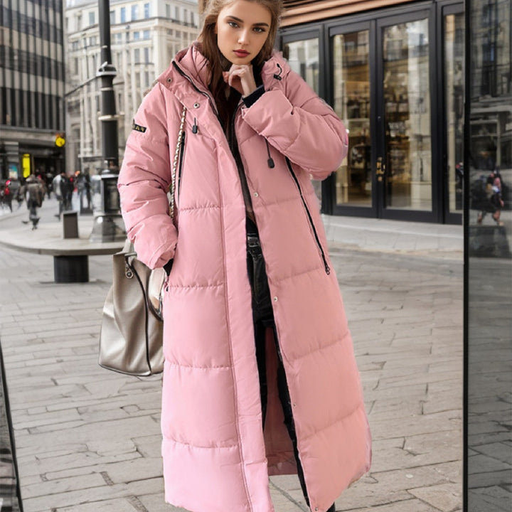 Damernas isolerade lång puffy-kappa med praktisk huva och stilig design Eva Jonsson-Eva Jonsson