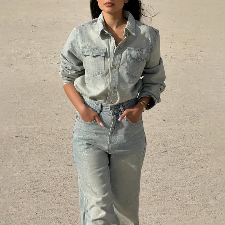 Damernas jeansjacka och vida jeans Mirla-Eva Jonsson