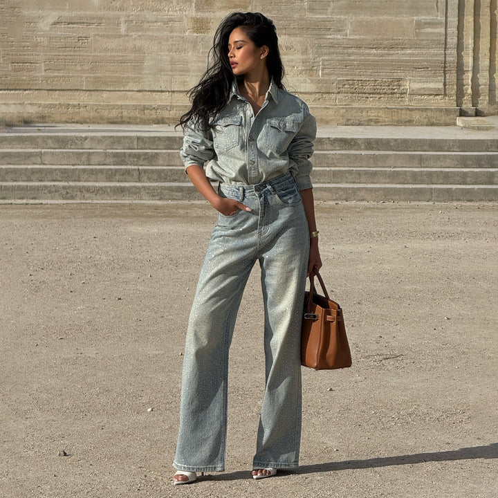 Damernas jeansjacka och vida jeans Mirla-Eva Jonsson