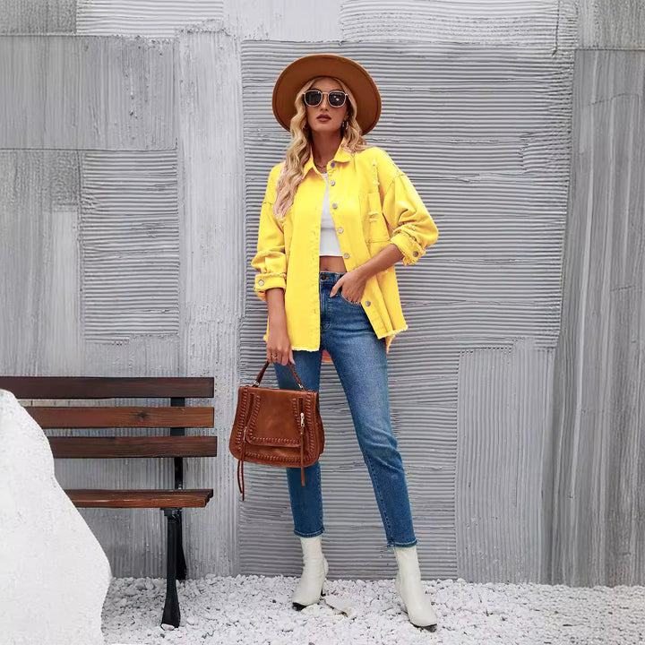 Damernas jeansskjortjacka i avslappnad oversized passform med fransdetaljer Mirla-Eva Jonsson