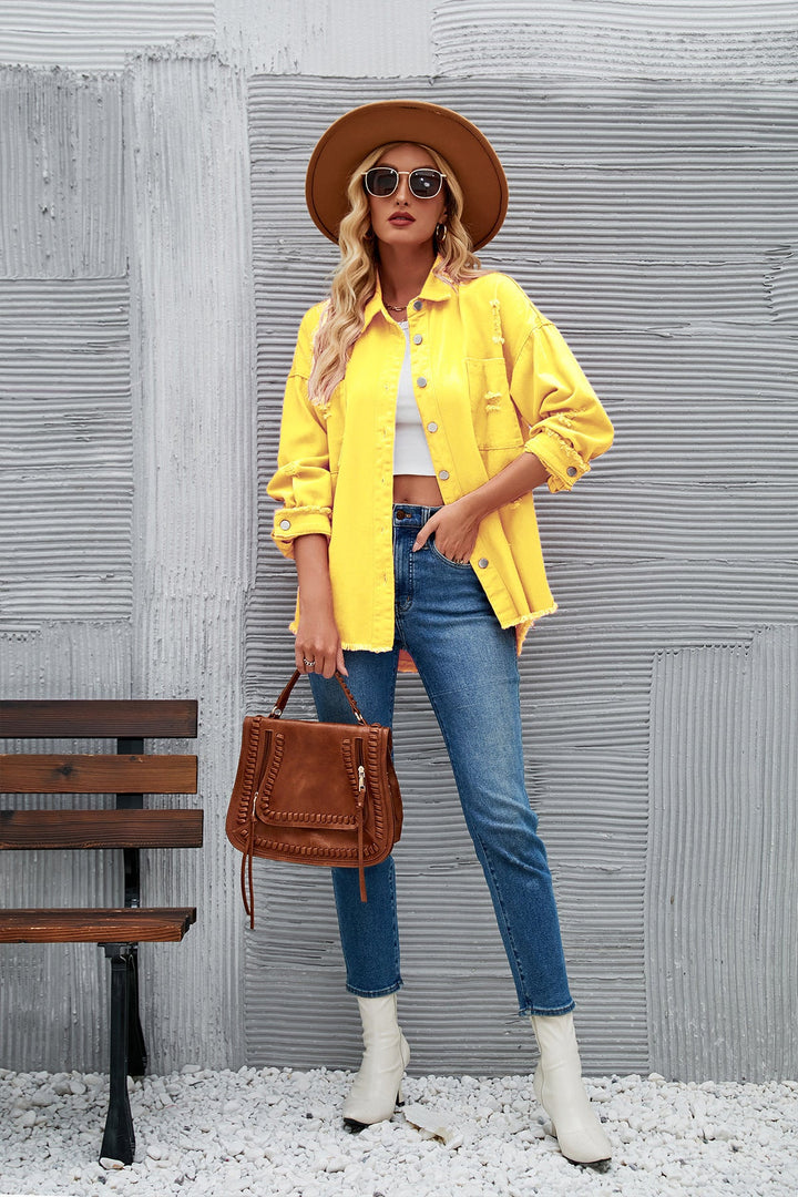 Damernas jeansskjortjacka i avslappnad oversized passform med fransdetaljer Mirla-Eva Jonsson