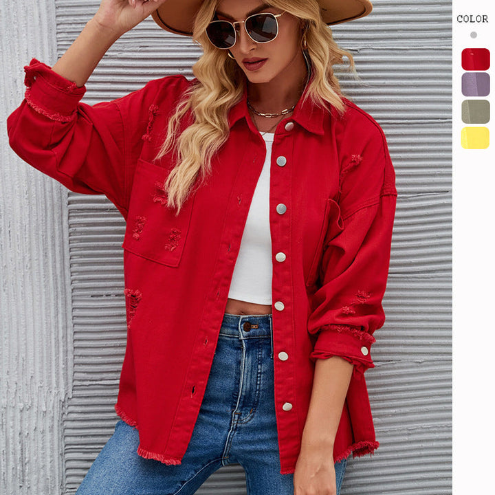 Damernas jeansskjortjacka i avslappnad oversized passform med fransdetaljer Mirla-Eva Jonsson