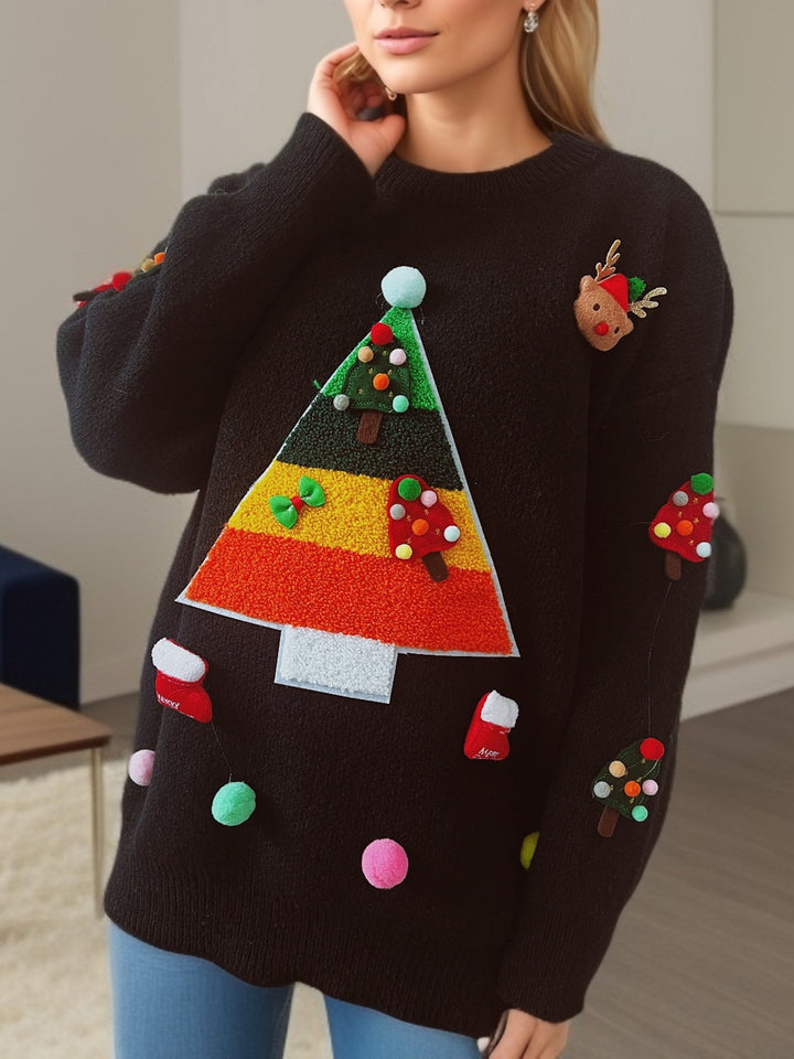 Damernas jultröja med festligt 3D-motiv och dekorativa applikationer Mirla-Eva Jonsson