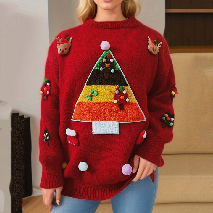 Damernas jultröja med festligt 3D-motiv och dekorativa applikationer Mirla-Eva Jonsson