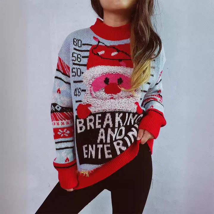 Damernas jultröja med festligt Santa-motiv och glänsande accenter Mirla-Eva Jonsson