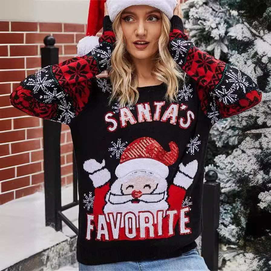 Damernas jultröja med festligt Santa-motiv och glittrande accenter Mirla-Eva Jonsson