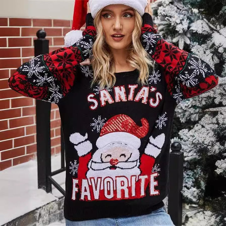 Damernas jultröja med festligt Santa-motiv och glittrande accenter Mirla-Eva Jonsson