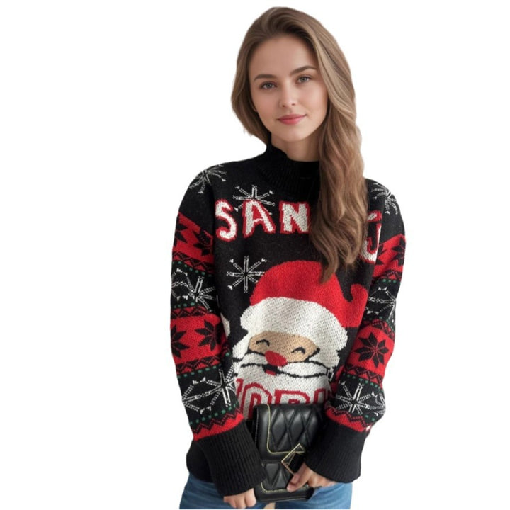 Damernas jultröja med festligt Santa-motiv och strukturerad design Mirla-Eva Jonsson