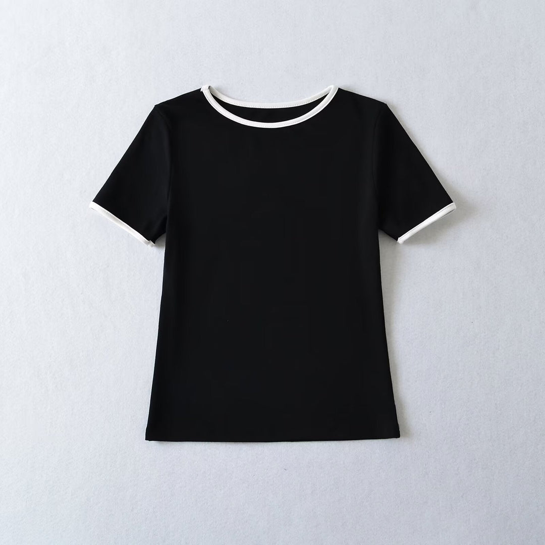 Damernas klassiska T-shirt med kontrasterande ärmslut och högkvalitativ bomull Mirla-Eva Jonsson