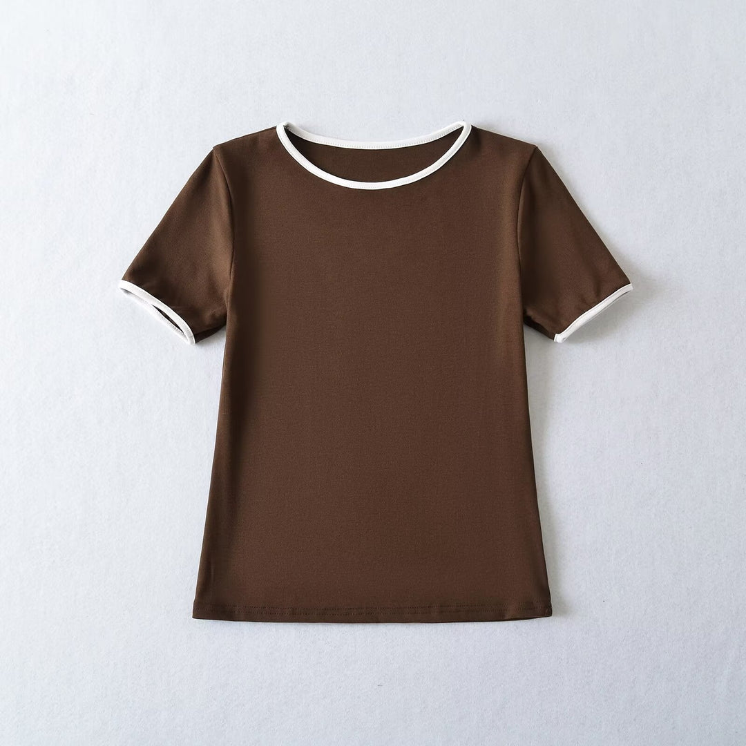 Damernas klassiska T-shirt med kontrasterande ärmslut och högkvalitativ bomull Mirla-Eva Jonsson