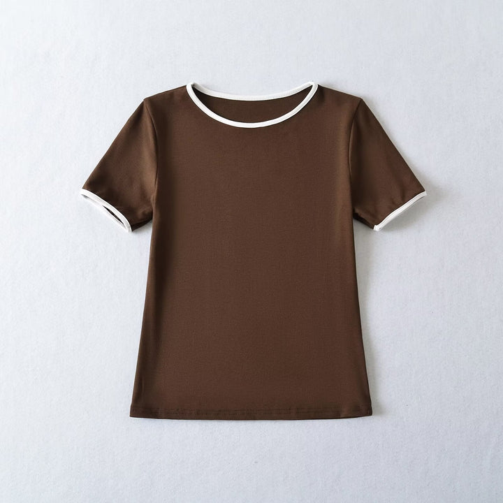 Damernas klassiska T-shirt med kontrasterande ärmslut och högkvalitativ bomull Mirla-Eva Jonsson