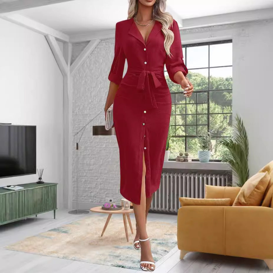 Damernas knälång skjortklänning med midjebälte Eva Jonsson-Eva Jonsson