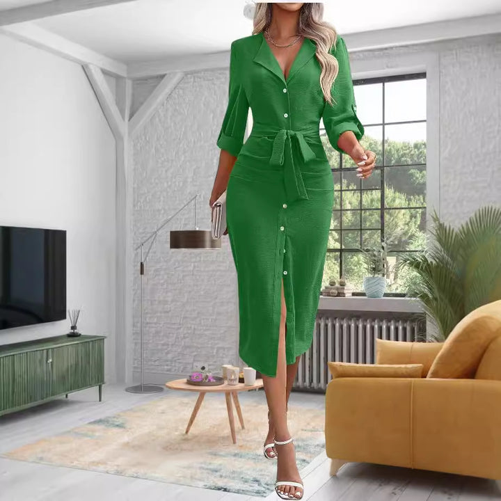 Damernas knälång skjortklänning med midjebälte Eva Jonsson-Eva Jonsson