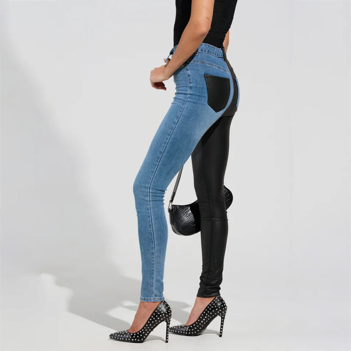 Damernas kombinationsjeans med hög midja och kontrastmaterial Mirla-Eva Jonsson