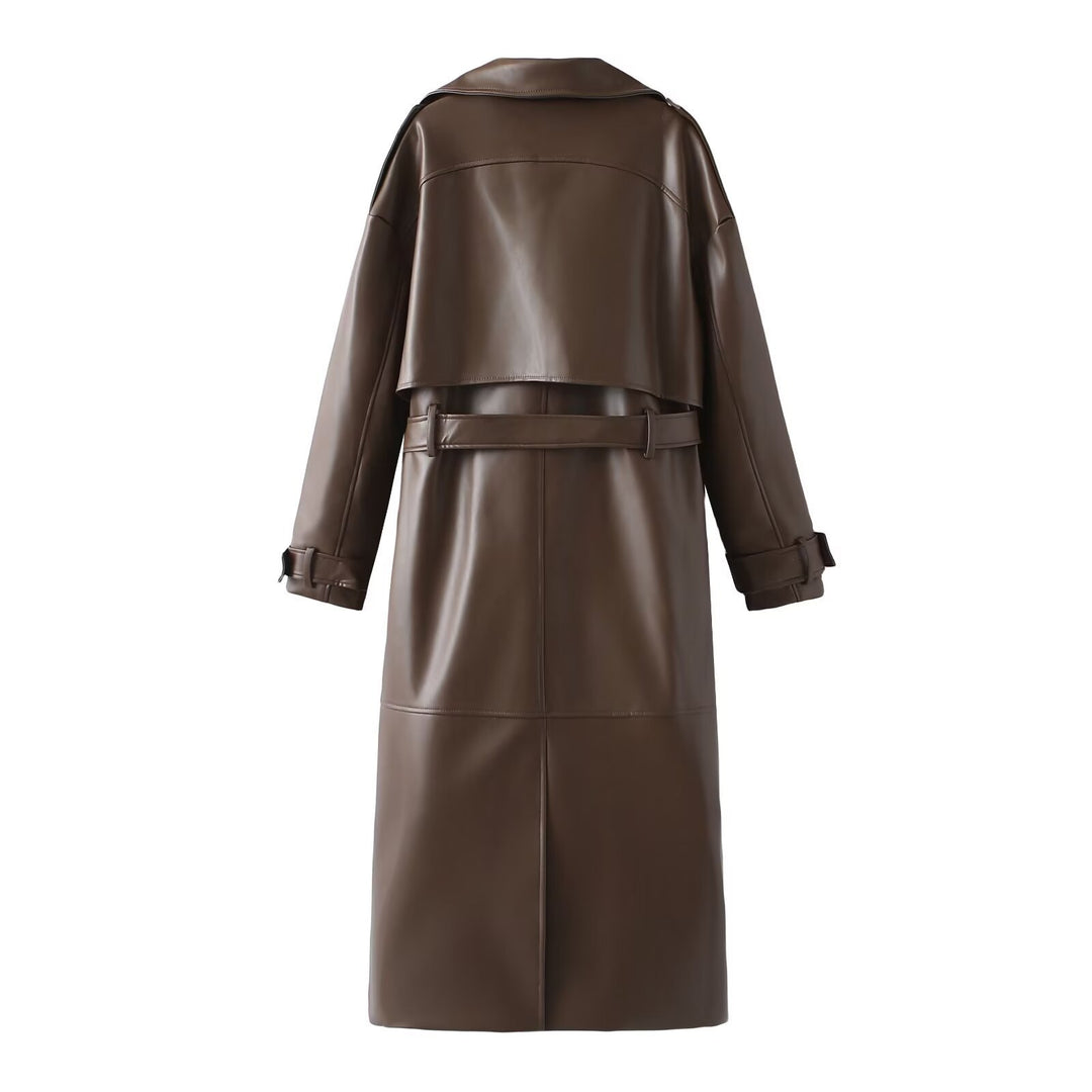 Damernas konstläder trenchcoat med elegant snitt och figursydd bälte Mirla-Eva Jonsson