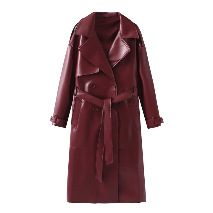 Damernas konstläder trenchcoat med elegant snitt och figursydd bälte Mirla-Eva Jonsson