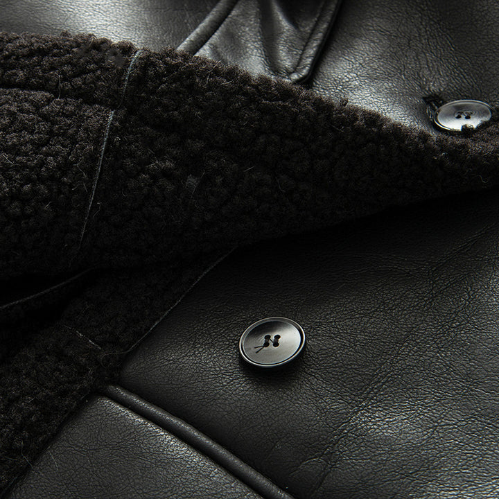 Damernas konstläderjacka med voluminös krage och figursydd bälte Mirla-Eva Jonsson