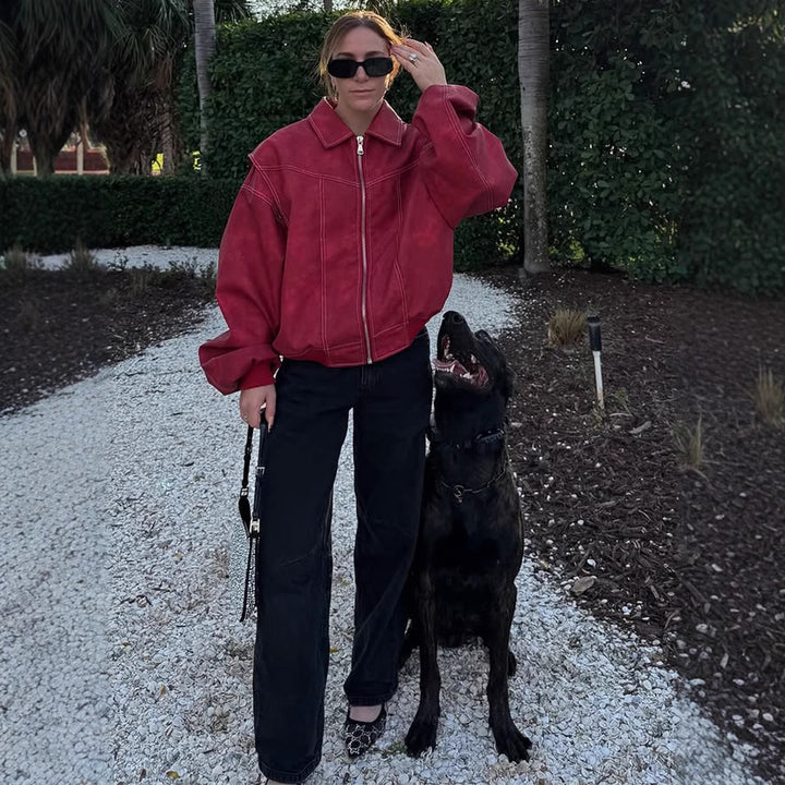 Damernas konstläderjacka med voluminösa ärmar och hög krage Mirla-Eva Jonsson