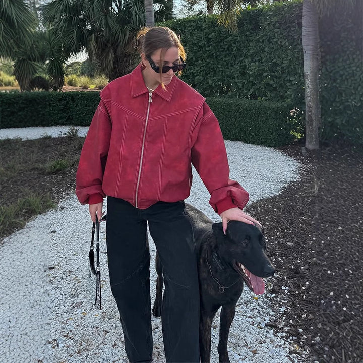 Damernas konstläderjacka med voluminösa ärmar och hög krage Mirla-Eva Jonsson