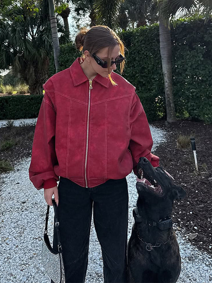 Damernas konstläderjacka med voluminösa ärmar och hög krage Mirla-Eva Jonsson