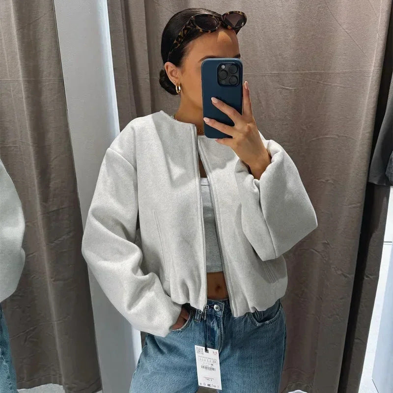 Damernas korta blousonjacka med ballongärmar-Eva Jonsson