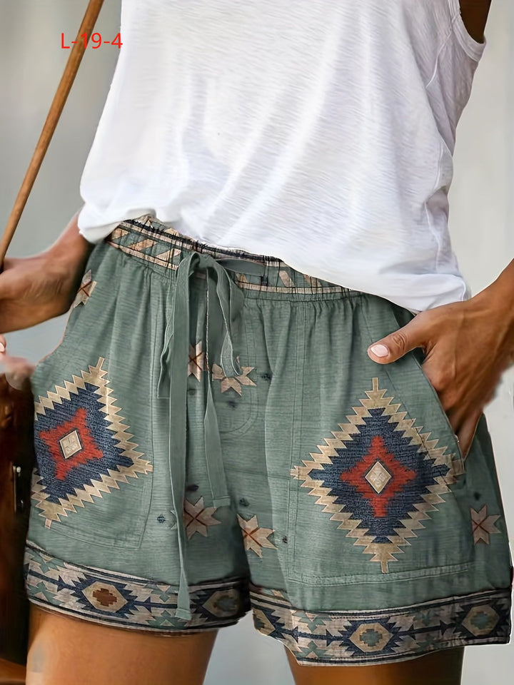 Damernas korta, luftiga fritidsbyxor med dekorativt mönster Eva Jonsson-Eva Jonsson