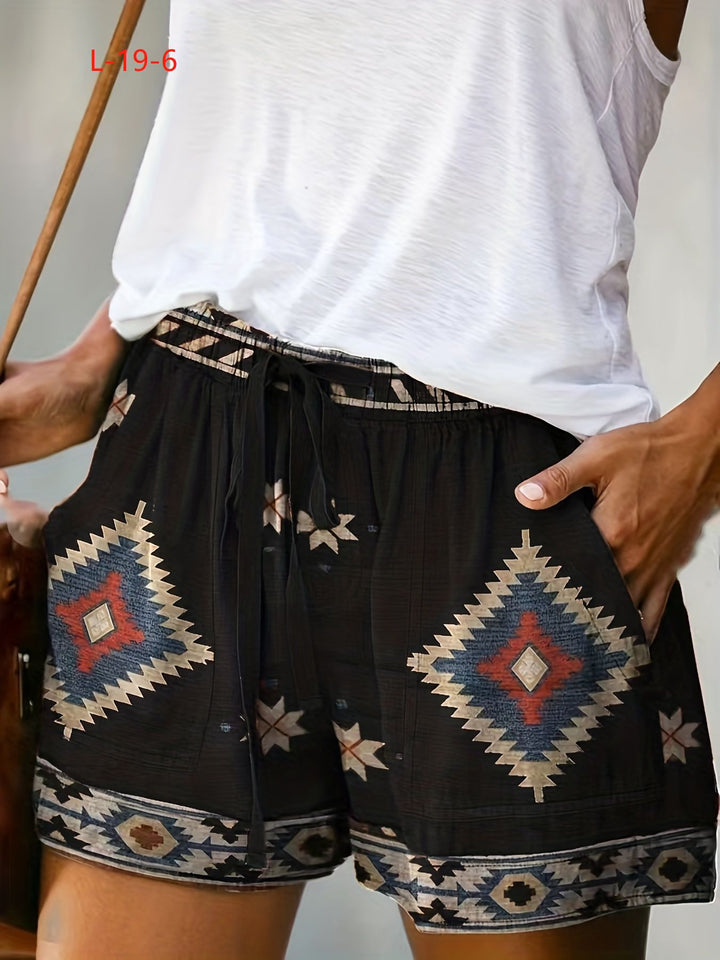 Damernas korta, luftiga fritidsbyxor med dekorativt mönster Eva Jonsson-Eva Jonsson