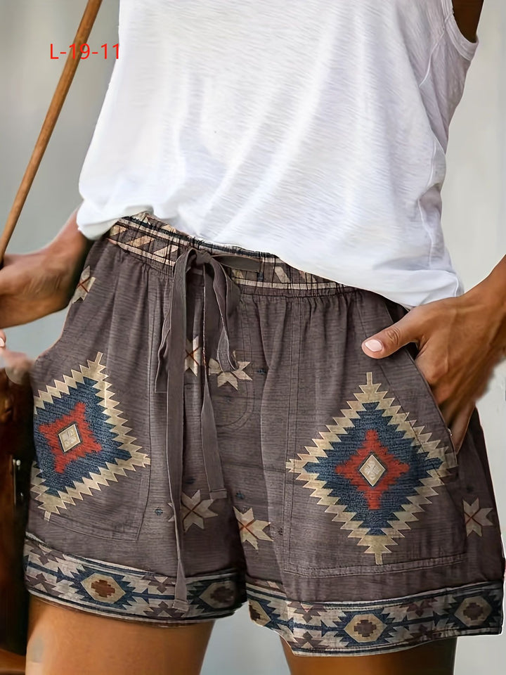 Damernas korta, luftiga fritidsbyxor med dekorativt mönster Eva Jonsson-Eva Jonsson