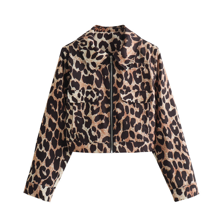 Damernas korta mockajacka med elegant leopardtryck Mirla-Eva Jonsson