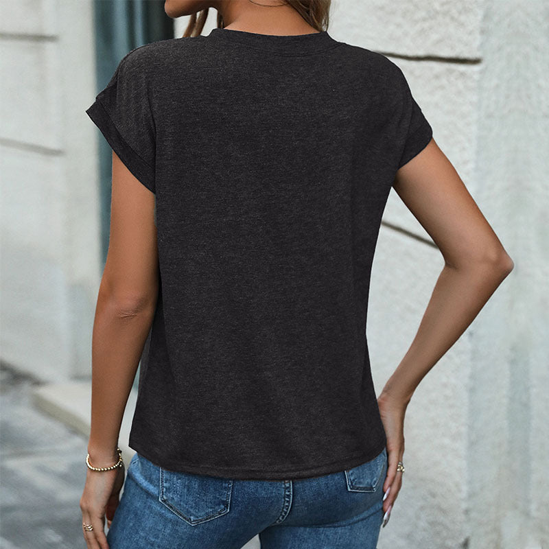 Damernas kortärmad T-shirt med knapplist Mirla-Eva Jonsson