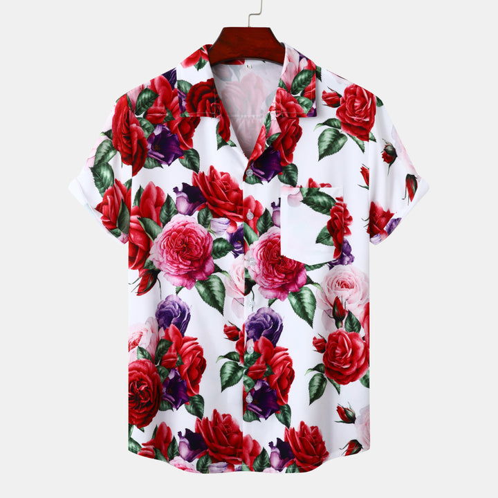 Damernas kortärmad skjorta med blomsterrosmönster och praktiska bröstfickor Mirla-Eva Jonsson