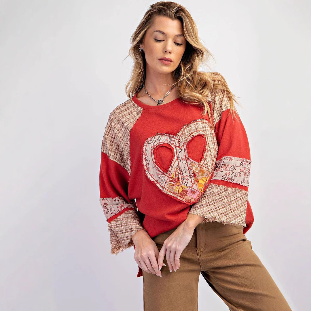 Damernas kreativa sweatshirt med patchwork-design Eva Jonsson-Eva Jonsson