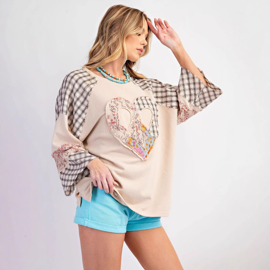 Damernas kreativa sweatshirt med patchwork-design Eva Jonsson-Eva Jonsson