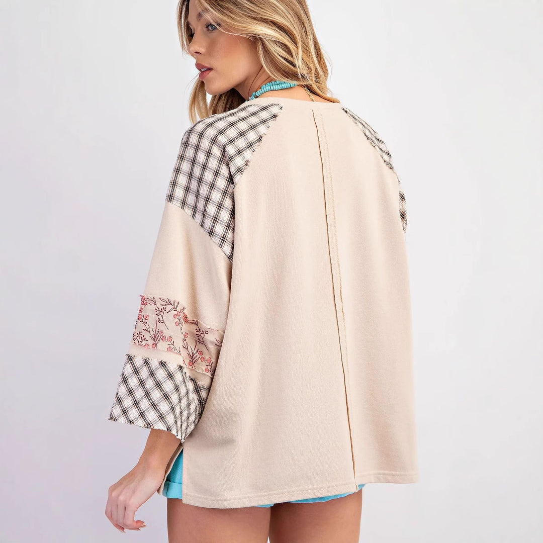 Damernas kreativa sweatshirt med patchwork-design Eva Jonsson-Eva Jonsson