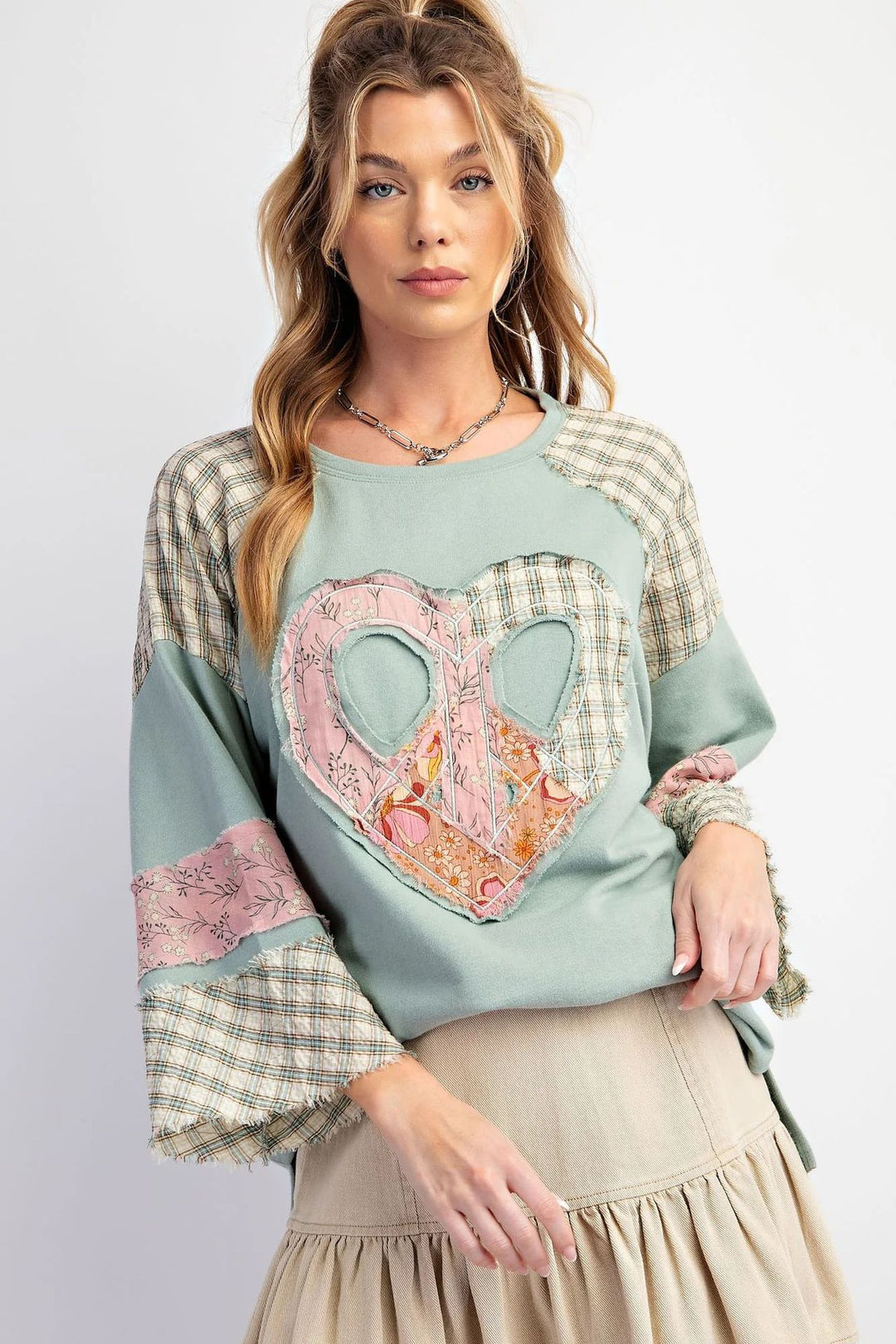 Damernas kreativa sweatshirt med patchwork-design Eva Jonsson-Eva Jonsson