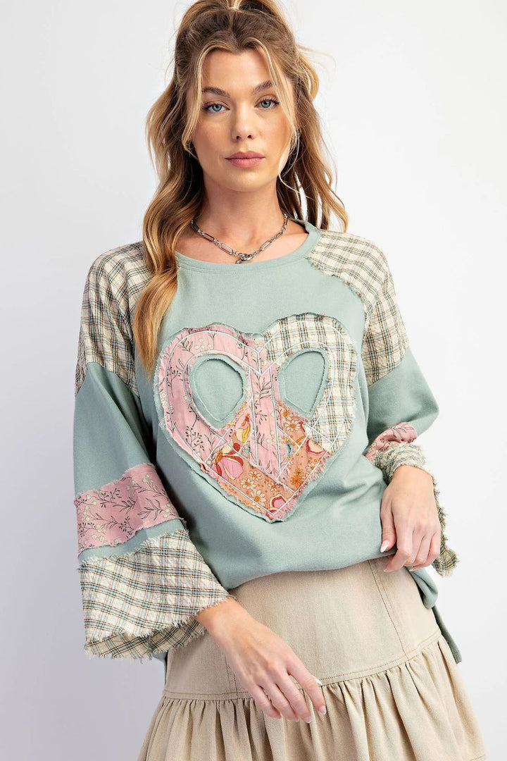 Damernas kreativa sweatshirt med patchwork-design Eva Jonsson-Eva Jonsson