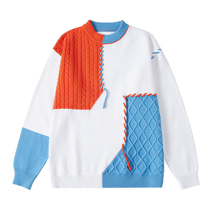 Damernas kreativa tröja med strukturerad patchwork-design och unika detaljer Mirla-Eva Jonsson