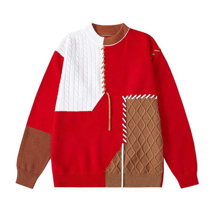 Damernas kreativa tröja med strukturerad patchwork-design och unika detaljer Mirla-Eva Jonsson