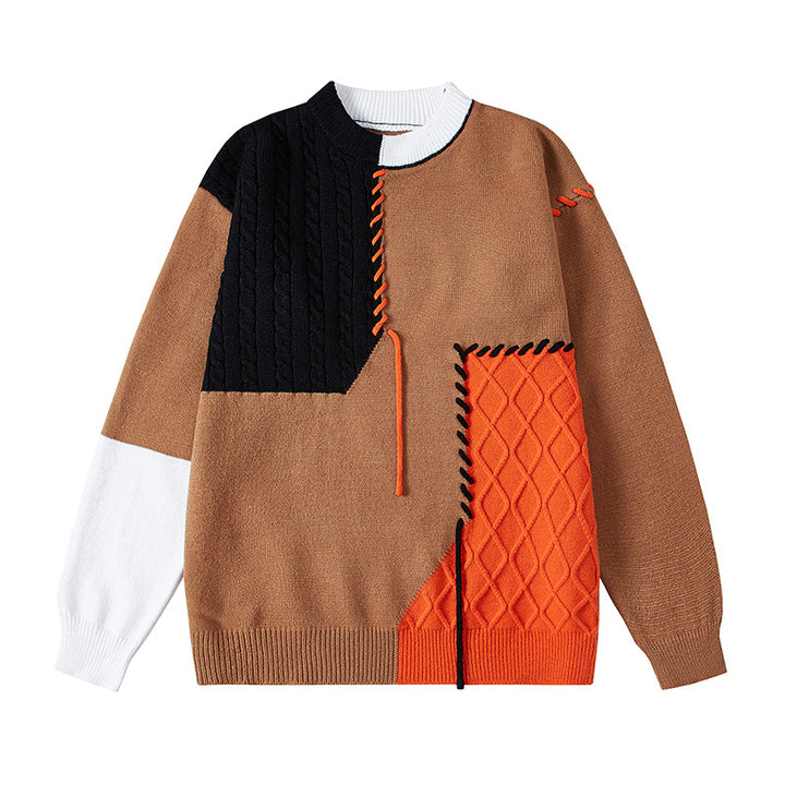 Damernas kreativa tröja med strukturerad patchwork-design och unika detaljer Mirla-Eva Jonsson
