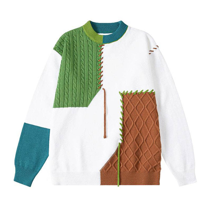 Damernas kreativa tröja med strukturerad patchwork-design och unika detaljer Mirla-Eva Jonsson